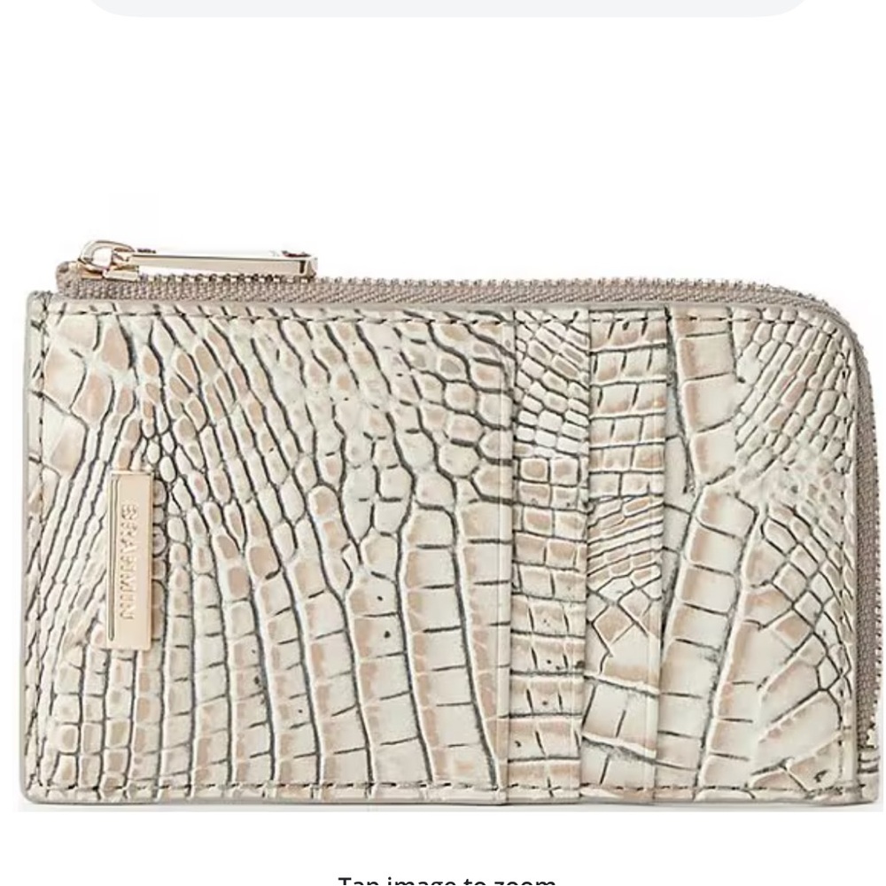 Brahmin Cream Croc-Embossed Leather Zip Card Wallet